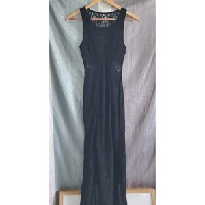 Sequin Hearts Black Lace Maxi Dress Formal Gown Evening Party Sleeveless